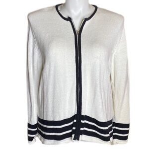 Liz Claiborne Russ White Zippered Cardigan with White Stripes Size XL 16/18